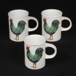 3 Danesco Canada colorful rooster coffee mugs